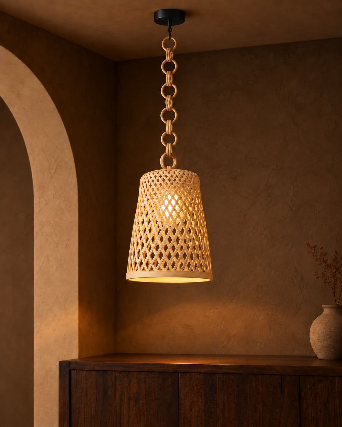 Tapered Cone Artisan Bamboo Pendant Lamp