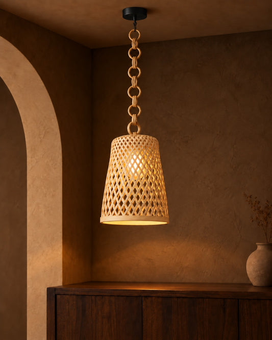 Tapered Cone Artisan Bamboo Pendant Lamp