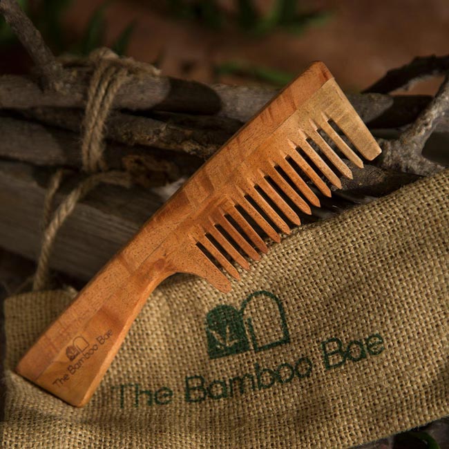 Neem Wooden Comb – Natural Dual-Tooth Hair Comb | Dandruff Control, Frizz Reduction & Gentle Detangling | Suitable for All Hair Types