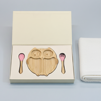 Owl Shape Bamboo Feeding Plate with Fork & Spoon for Kids