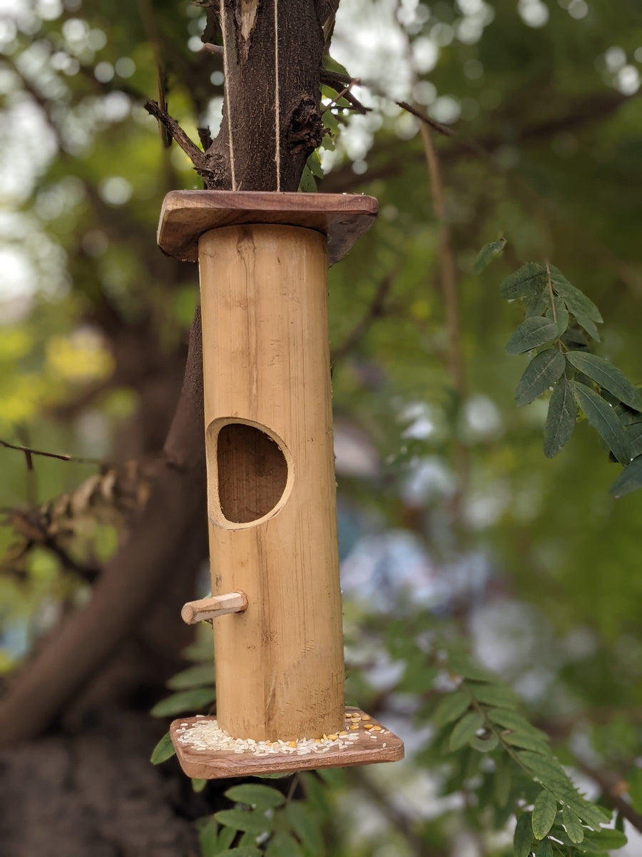 Bamboo Bird House | Handmade Bird Feeder | Decorative Wooden Bird Nest with Hanging Rope image 1