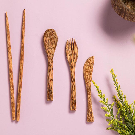 Coconut Wood Cutlery | Spoon, Fork, Chopsticks & Knife | Handmade Cutlery Set