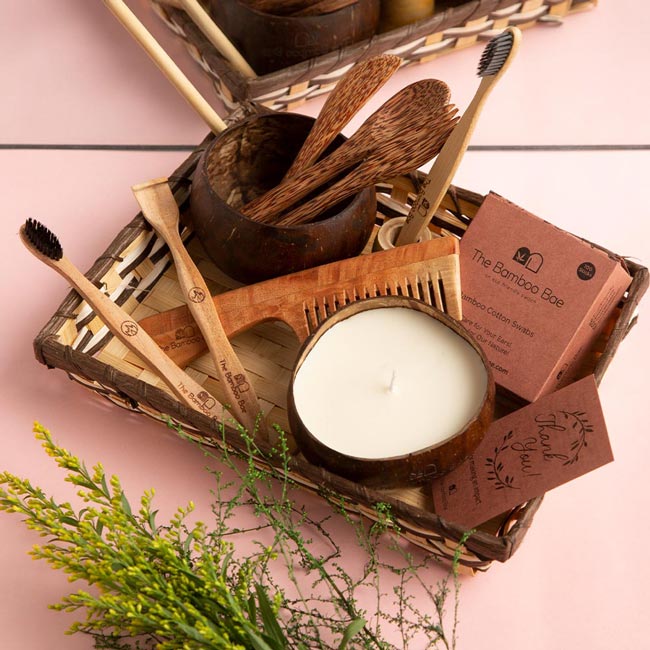 Perfect Essentials Gift Hamper | An Eco-friendly Gift Combo | Toothbrush | Candle | Coco Bowl | Comb