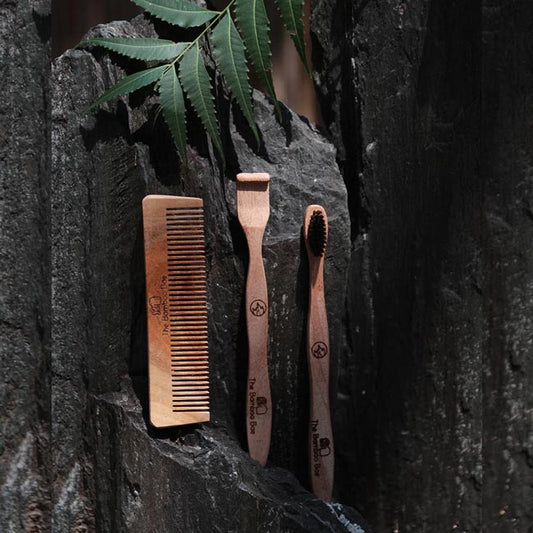 Morning Essential Kit | Neem Comb | Neem Toothbrush | Neem Tongue Cleaner | Handmade Neem Combo