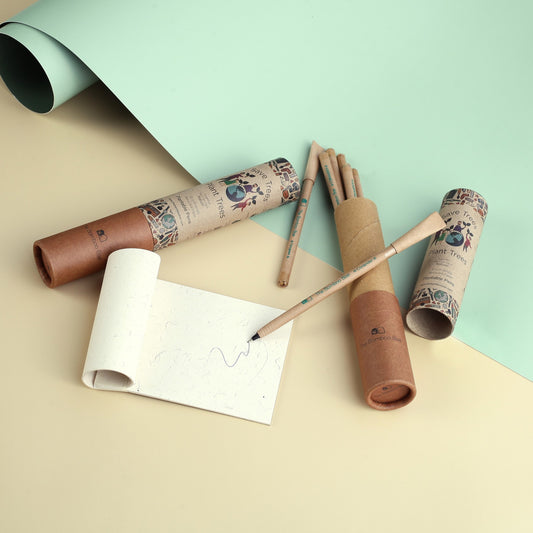 Paper Pens | 7 Plantable Pens with Reusable Tube | Recycled Paper Seed Pens